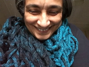 Two tone Teal Blue Infinity Scarf.
