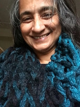 Load image into Gallery viewer, Two tone Teal Blue Infinity Scarf.
